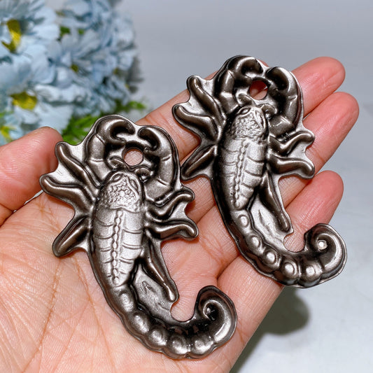 3.0" Silver Obsidian Scorpio Carving Crystal Healing Bulk Wholesale
