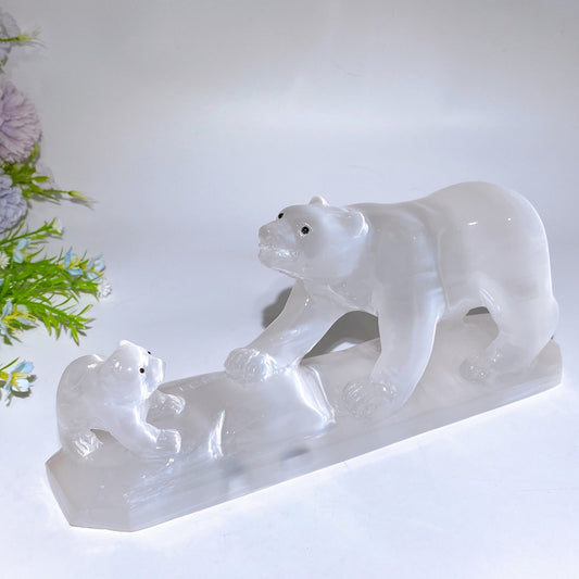 27cm Selenite Bears Carving Crystal Healing Bulk Wholesale