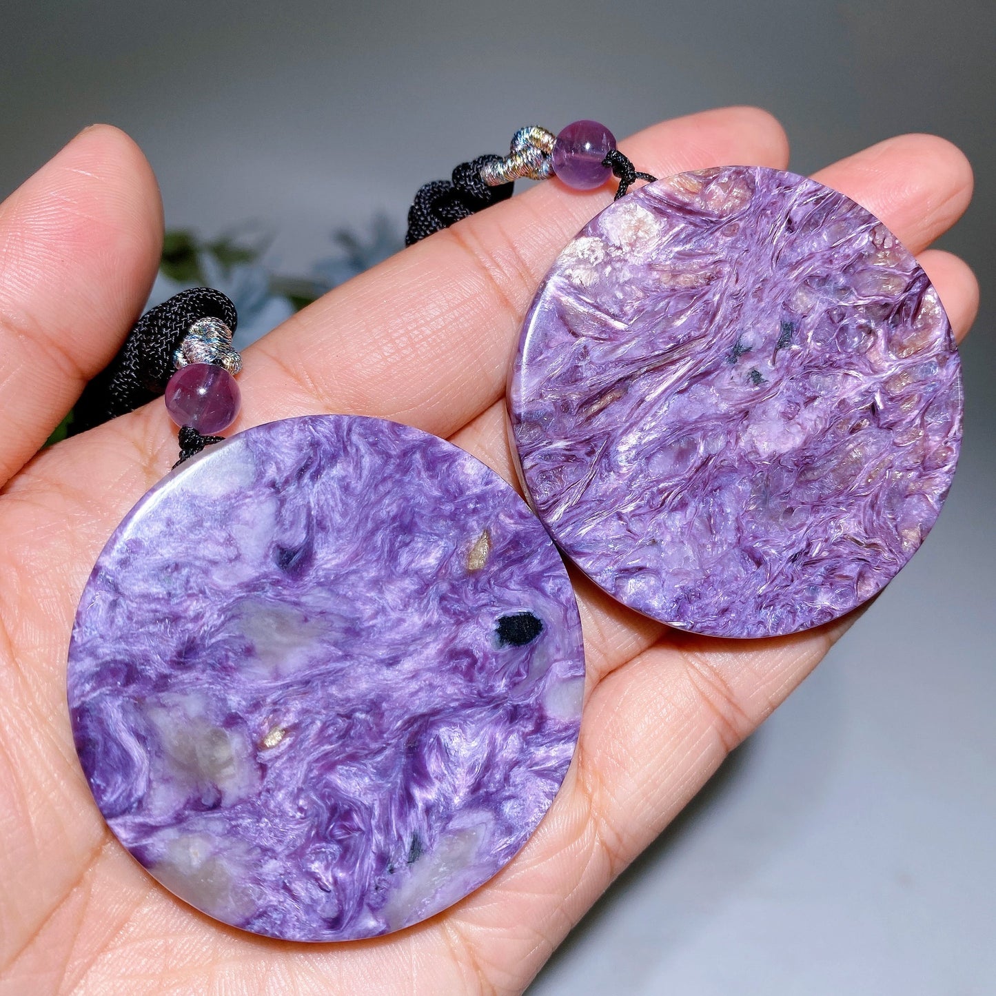 Round Charoite with Black Rope Necklace Crystal Healing Bulk Wholesale