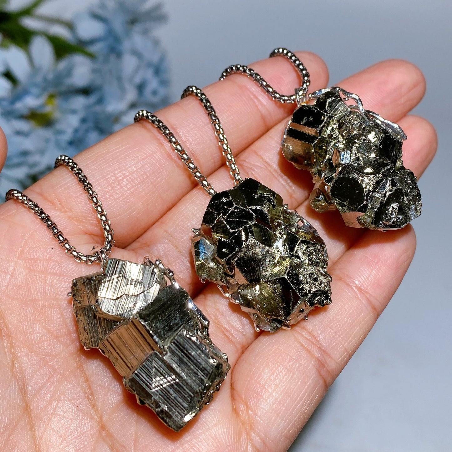 Raw Pyrite Pendant with Chain Necklace Crystal Healing Bulk Wholesale