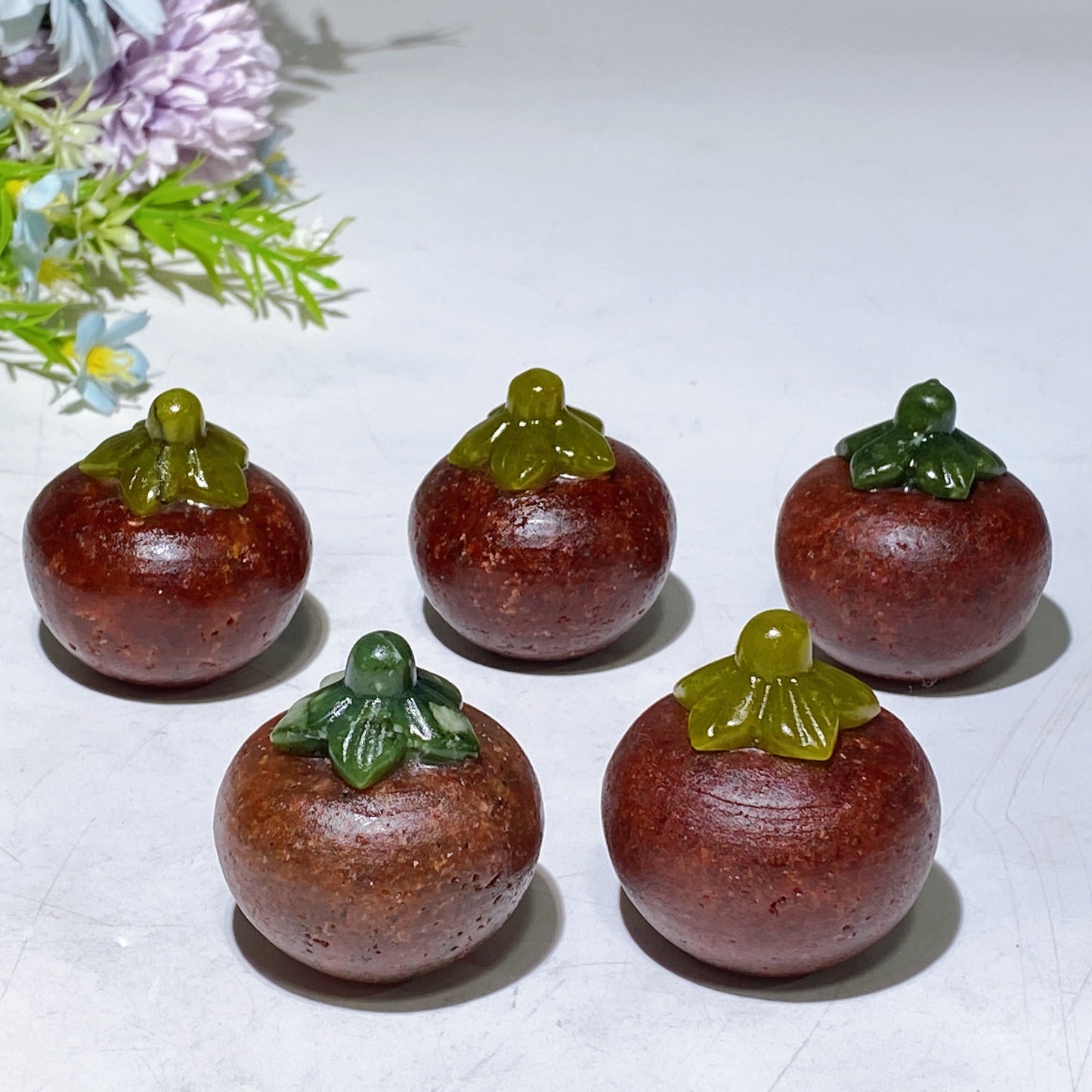 1.8" Strawberry Quartz with Serpentine Mangosteen Fruit Carving Crystal Healing Bulk Wholesale