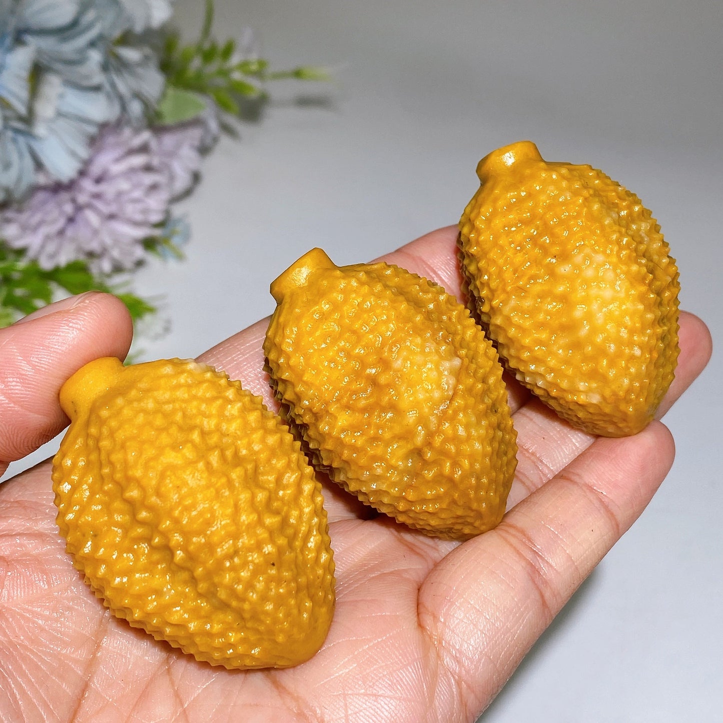 2.0" Yellow Jade Serpentine Durian Fruit Carving Crystal Healing Bulk Wholesale
