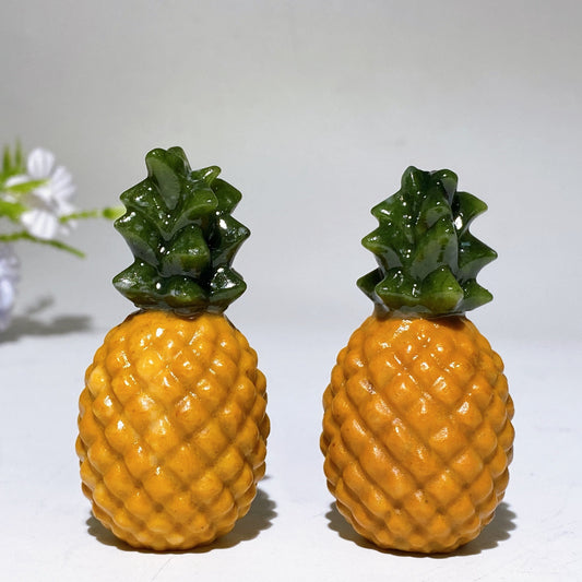 2.4" Yellow Jade Serpentine Pineapple Fruit Carving Crystal Healing Bulk Wholesale