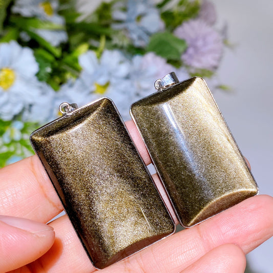 Golden Obsidian Square Pendant Crystal Healing Bulk Wholesale