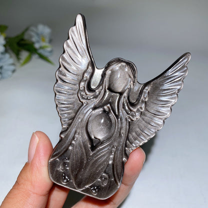 3.5" Golden Obsidian Silver Obsidian Angel Carving Crystal Healing Bulk Wholesale