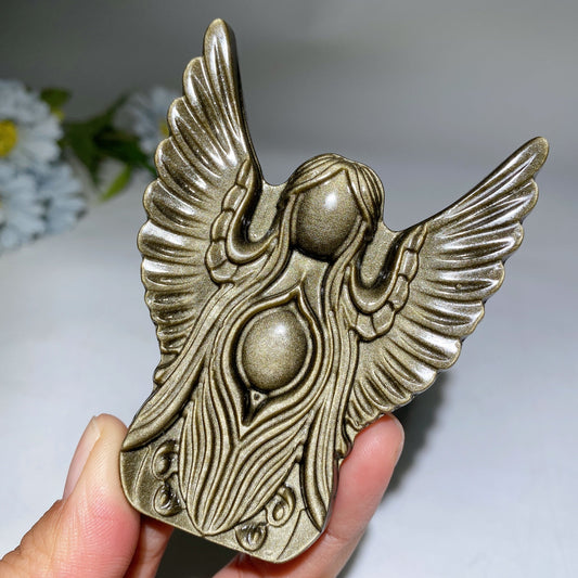 3.5" Golden Obsidian Silver Obsidian Angel Carving Crystal Healing Bulk Wholesale