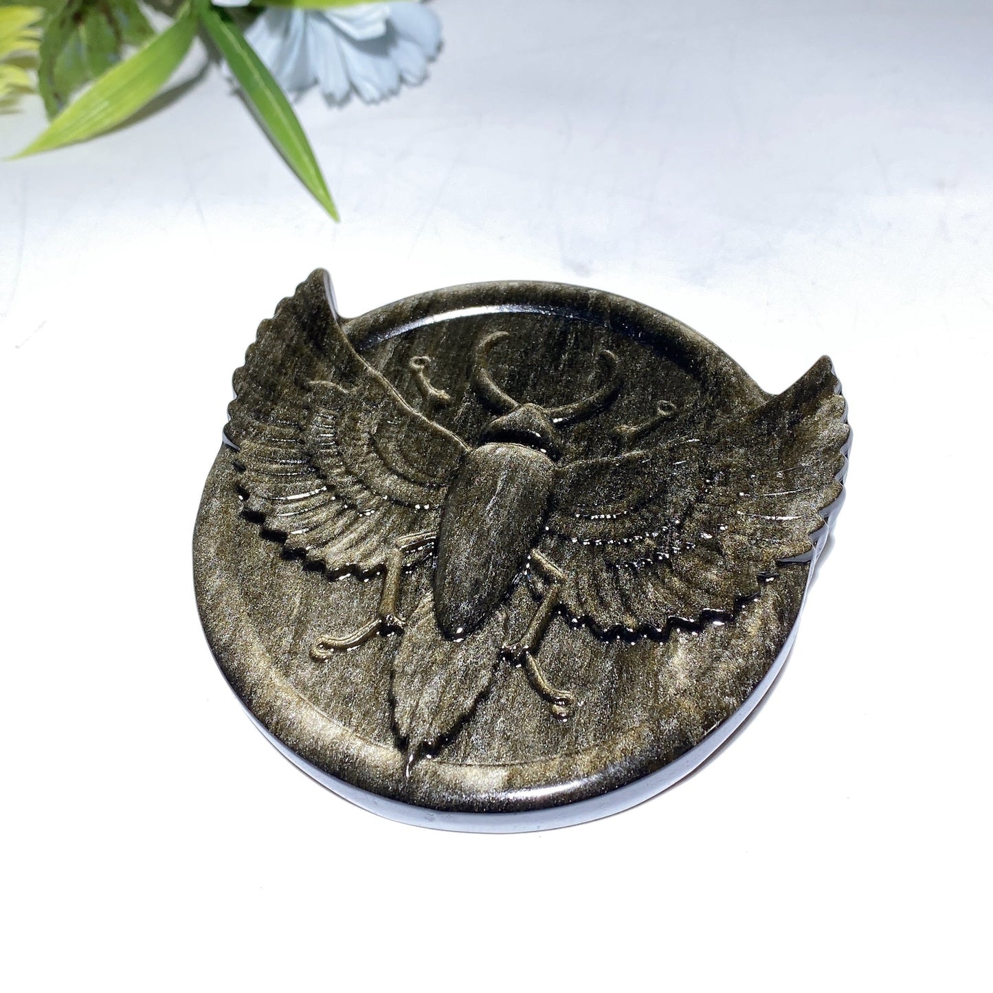 3.4" Golden Obsidian Silver Obsidian Insect Carving Crystal Healing Bulk Wholesale