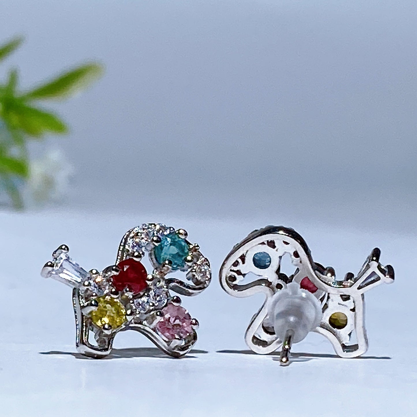 925 Silver Rainbow Tourmaline Horse Ear Stud Crystal Healing Bulk Wholesale