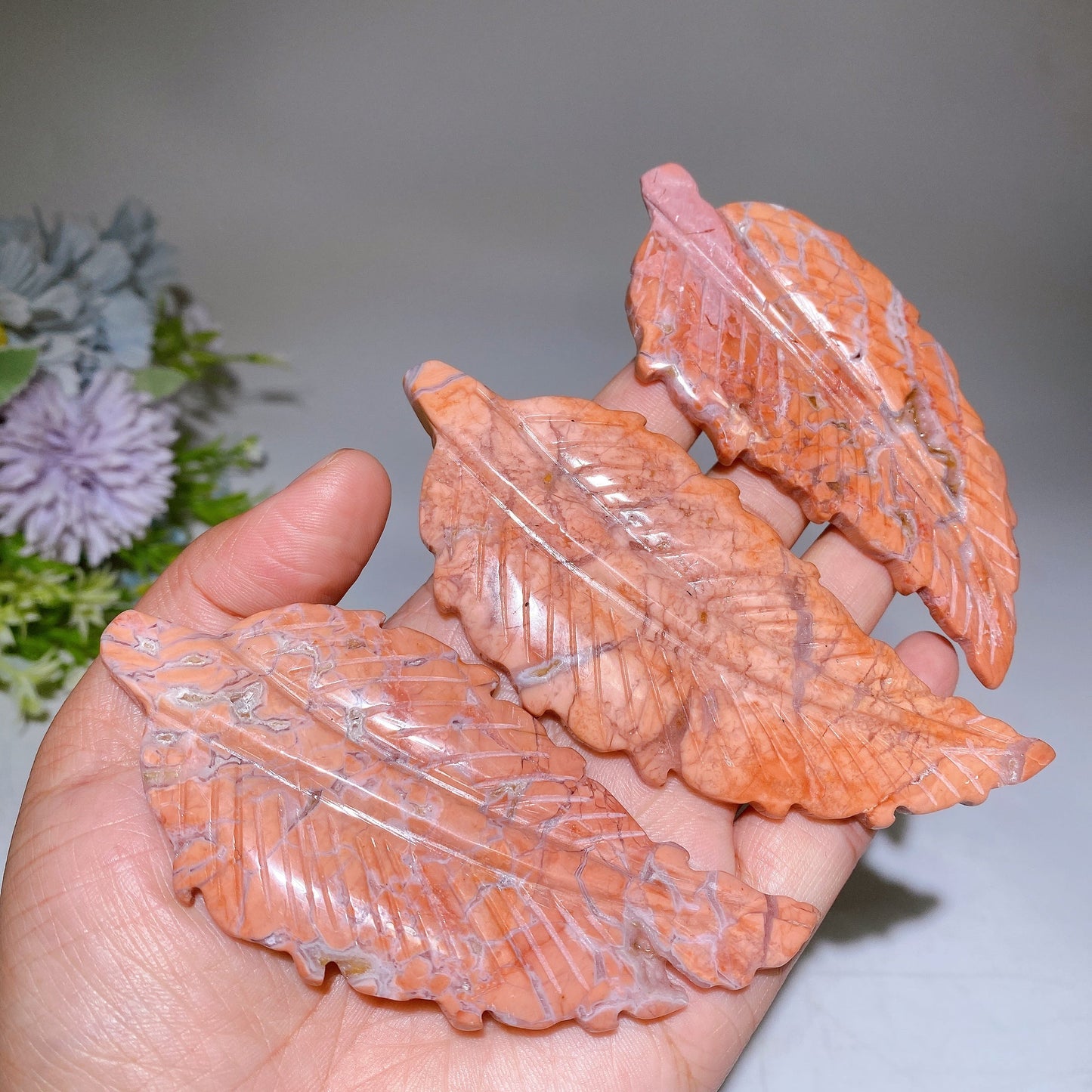 4.0"-4.5" Cotton Candy Agate Feather Carving Crystal Healing Bulk Wholesale