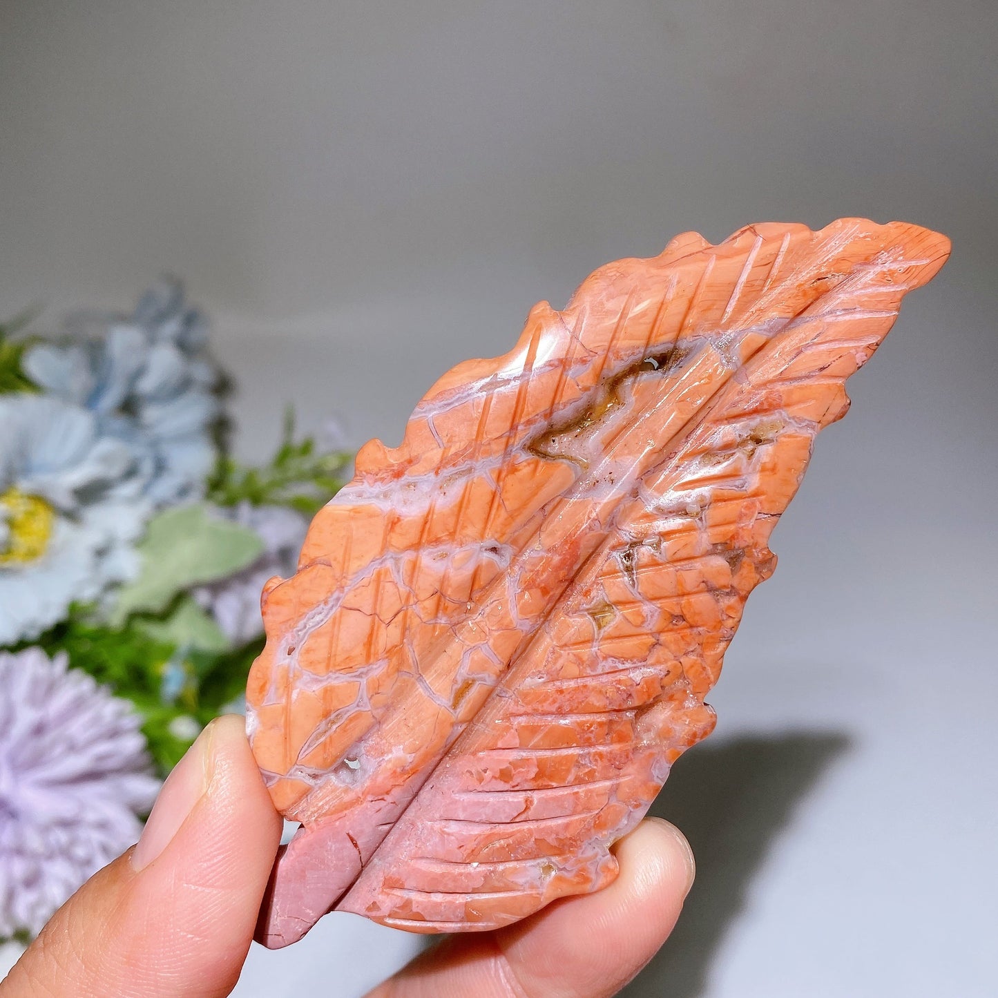 4.0"-4.5" Cotton Candy Agate Feather Carving Crystal Healing Bulk Wholesale