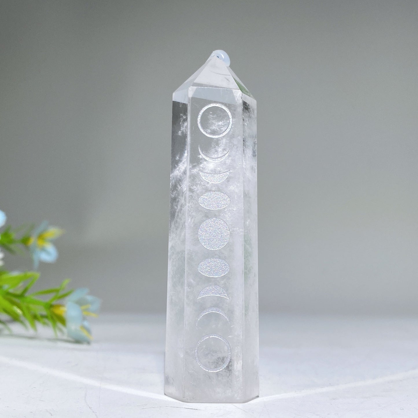 3.0" Crystal Point with Moon Printing Crystal Healing Bulk Wholesale
