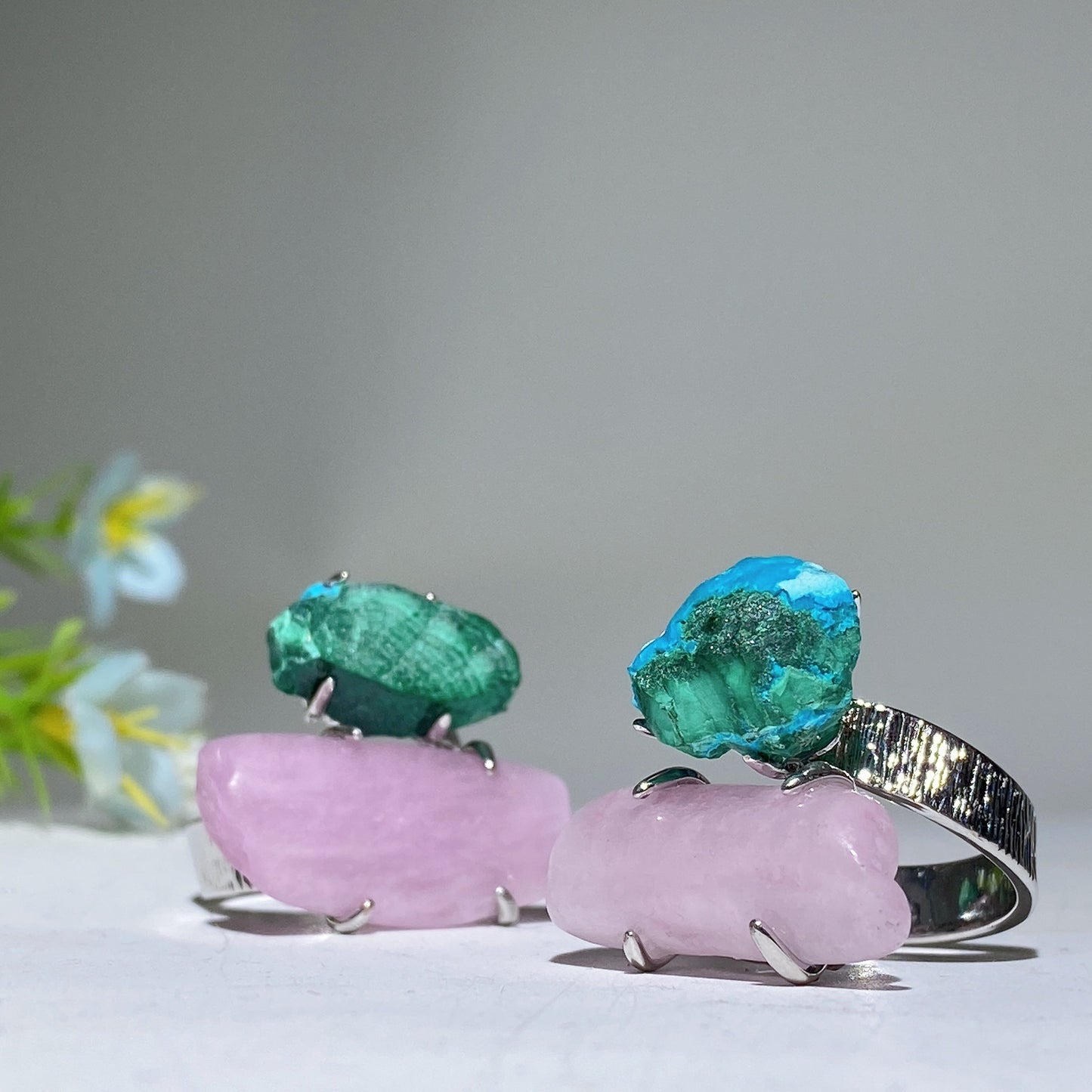 Adjustable Double Crystal Raw Stone Ring Crystal Healing Bulk Wholesale