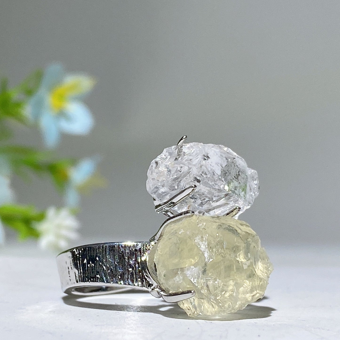 Adjustable Double Crystal Raw Stone Ring Crystal Healing Bulk Wholesale