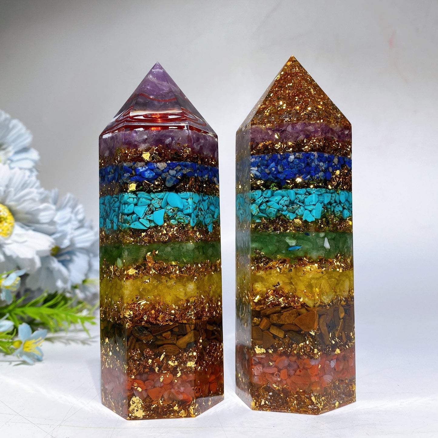5.4" Chakra Chips Resin Tower Crystal Healing Bulk Wholesale