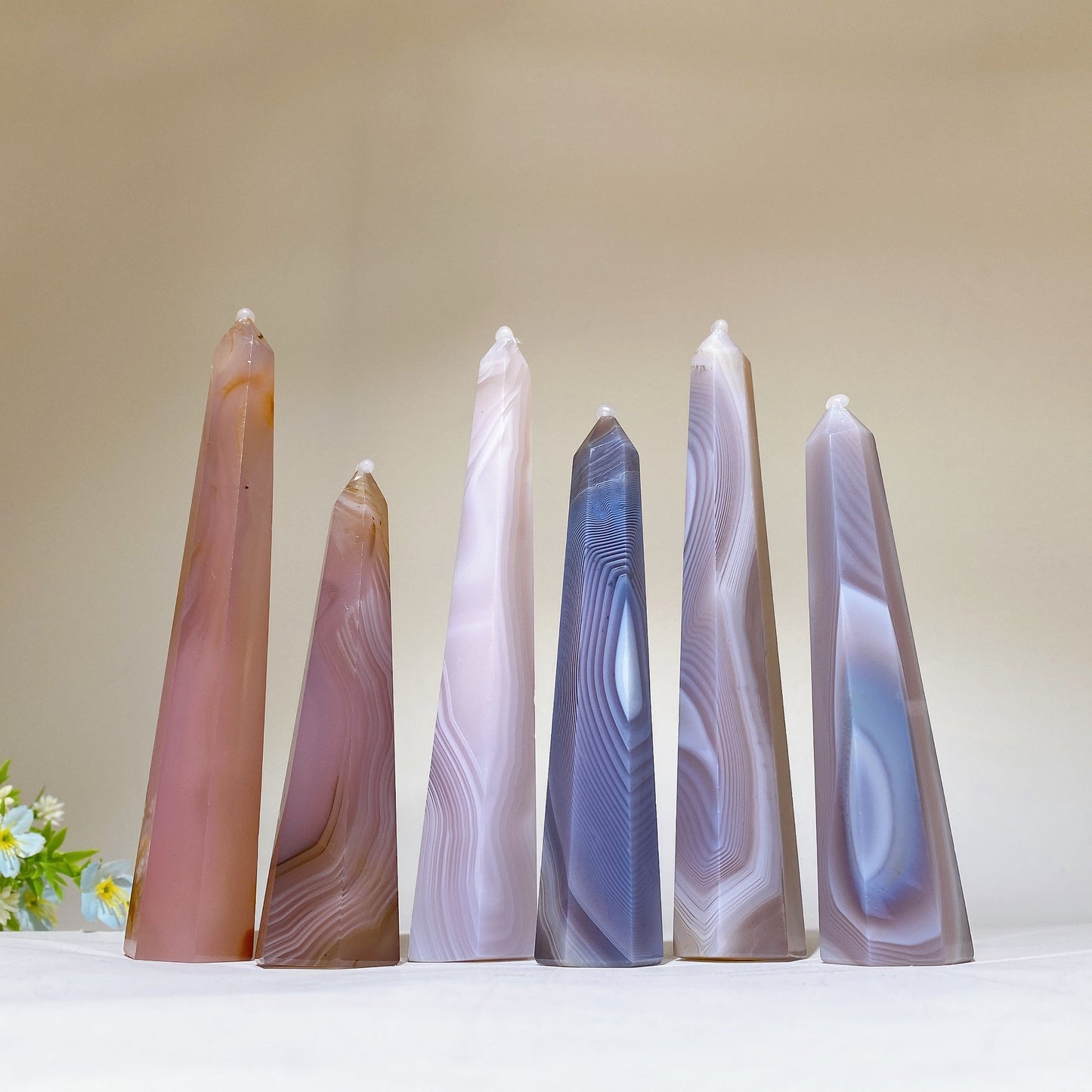 4.0"-6.0" Purple Pink Banded Agate Tower Crystal Healing Bulk Wholesale