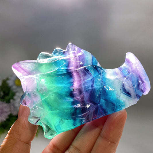 3.8"-4.0" Rainbow Fluorite Dragon Head Carving Crystal Healing Bulk Wholesale
