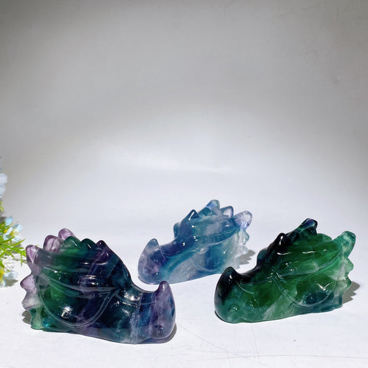 3.8"-4.0" Rainbow Fluorite Dragon Head Carving Crystal Healing Bulk Wholesale