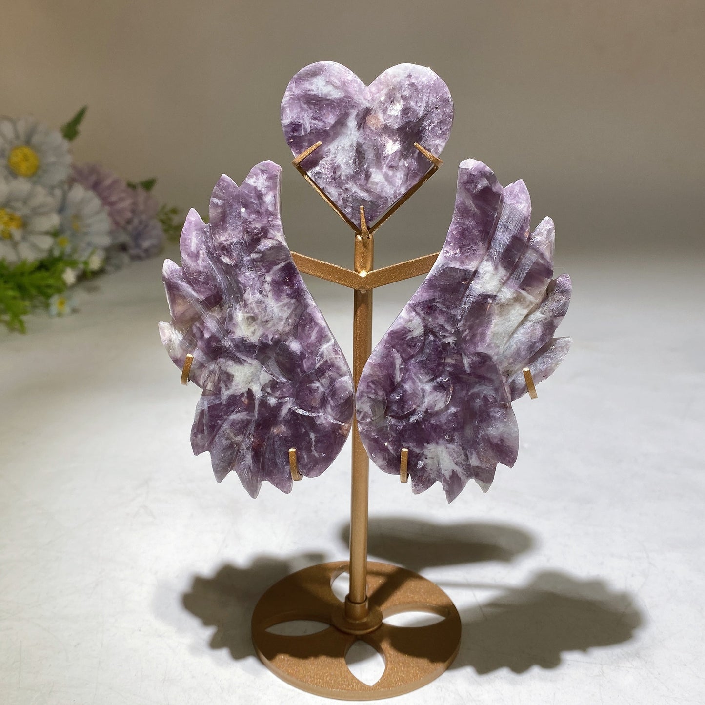 18cm Crystal Heart Wings Carving with Stand Crystal Healing Bulk Wholesale