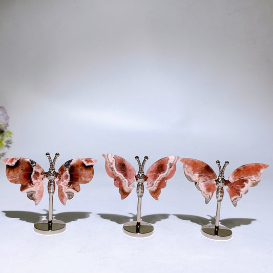 6cm Rhodochrosite Butterfly Wings Carving with Stand Crystal Healing Bulk Wholesale