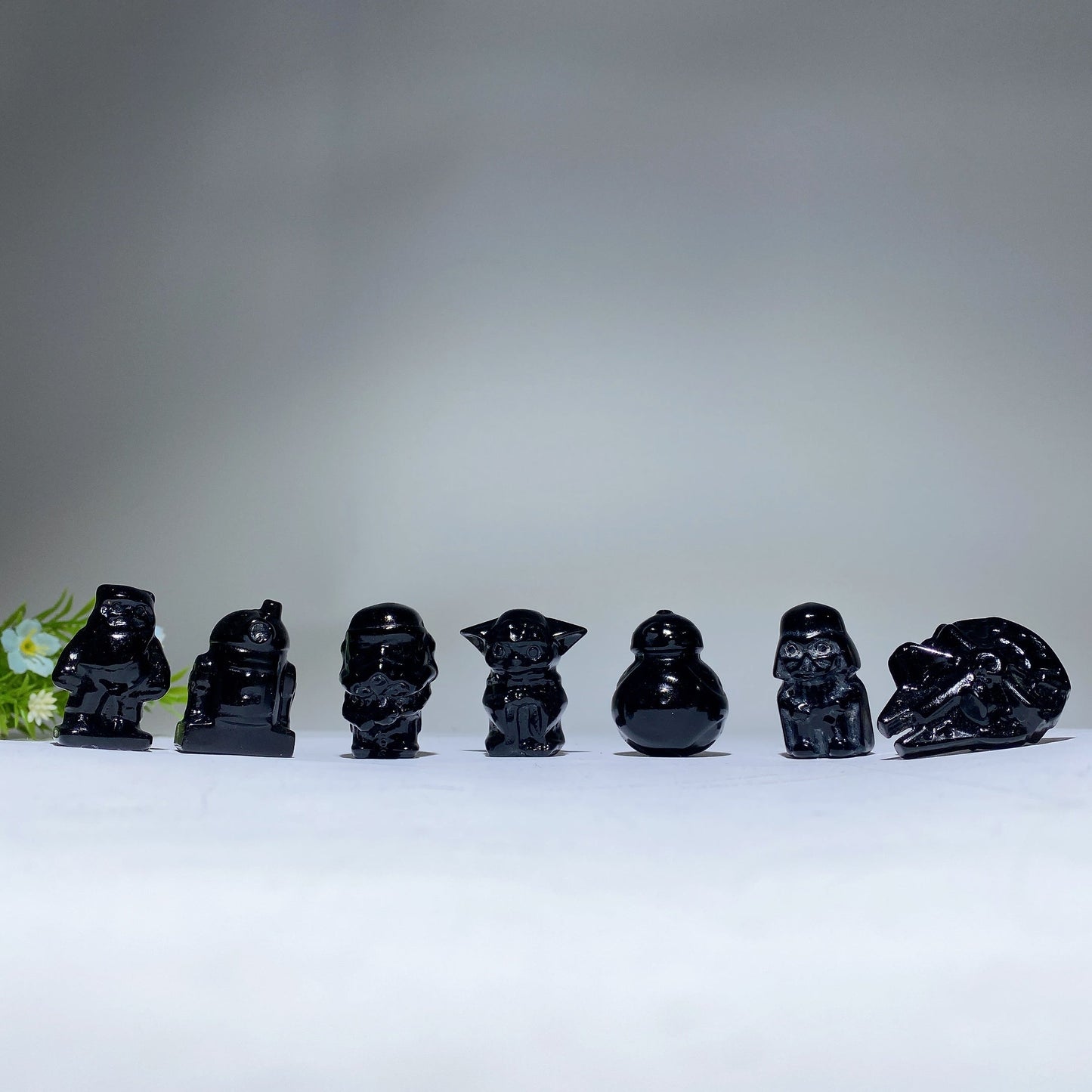 1.4" Black Obsidian Star Wars Carving Crystal Healing Bulk Wholesale