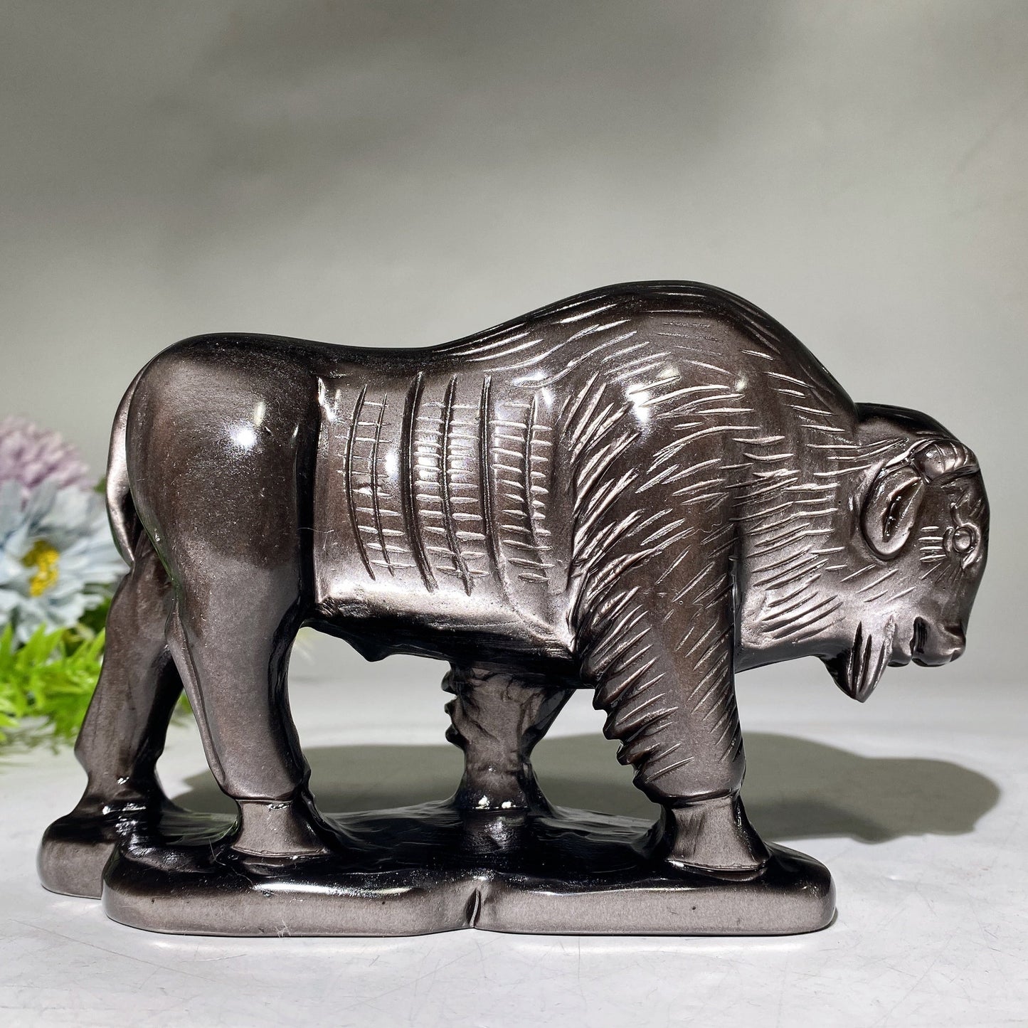 18cm Silver Obsidian Yak Carving Crystal Healing Bulk Wholesale