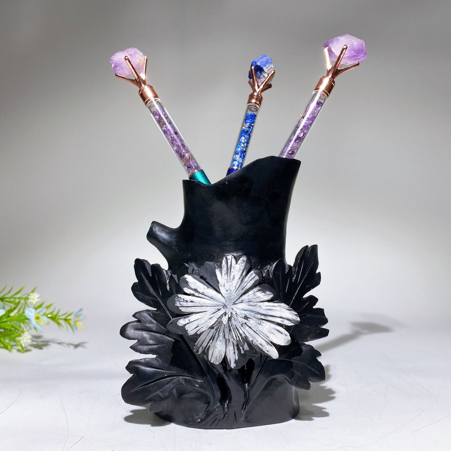 5.7" Chrysanthemum Pen Holder Carving Crystal Healing Bulk Wholesale