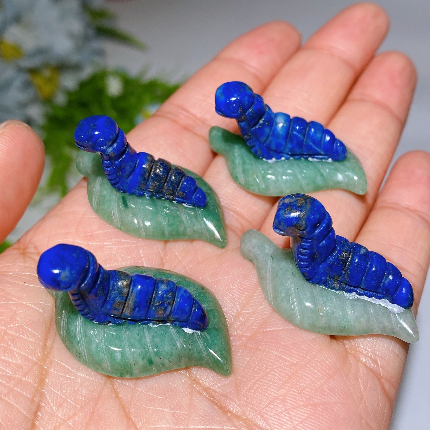 1.3" Crystal Silkworm on Green Aventurine Leaf Carving Crystal Healing Bulk Wholesale