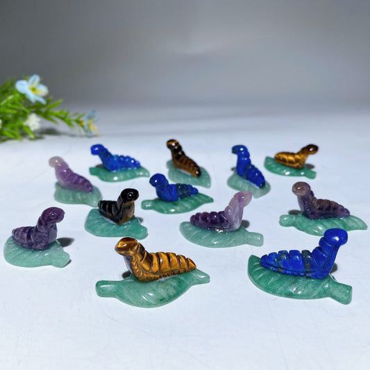 1.3" Crystal Silkworm on Green Aventurine Leaf Carving Crystal Healing Bulk Wholesale