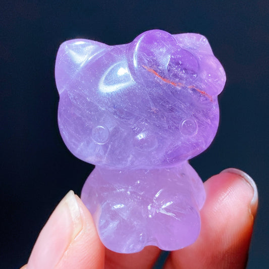 1.5" Amethyst Hello Kitty Carving Crystal Healing Bulk Wholesale