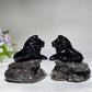 2.7" Black Obsidian Lion on Yooperlite Carving Crystal Healing Bulk Wholesale