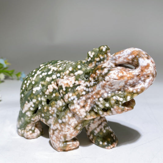 5.0" The 8th Druzy Ocean Jasper Elephant Carving Crystal Healing