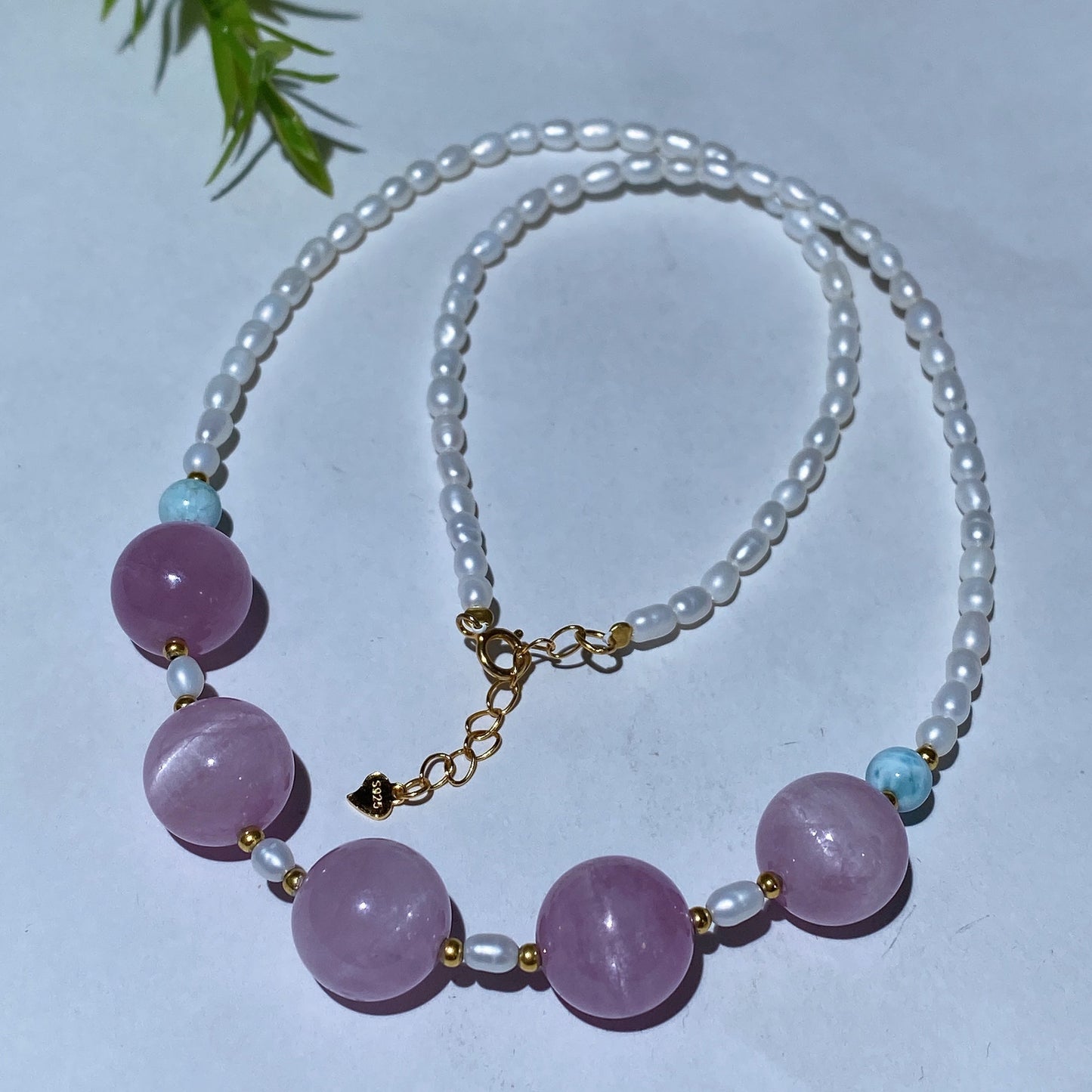 925 Silver Kunzite Larimar & Water Pearl Special DIY Natural Crystal Beads Necklace Crystal Gift Crystal Healing Bulk Wholesale