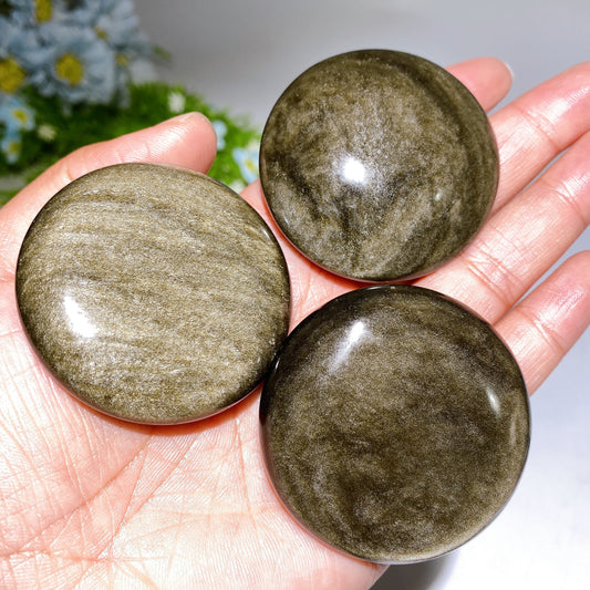 2.0" Golden Obsidian Round Palm Crystal Healing Bulk Wholesale