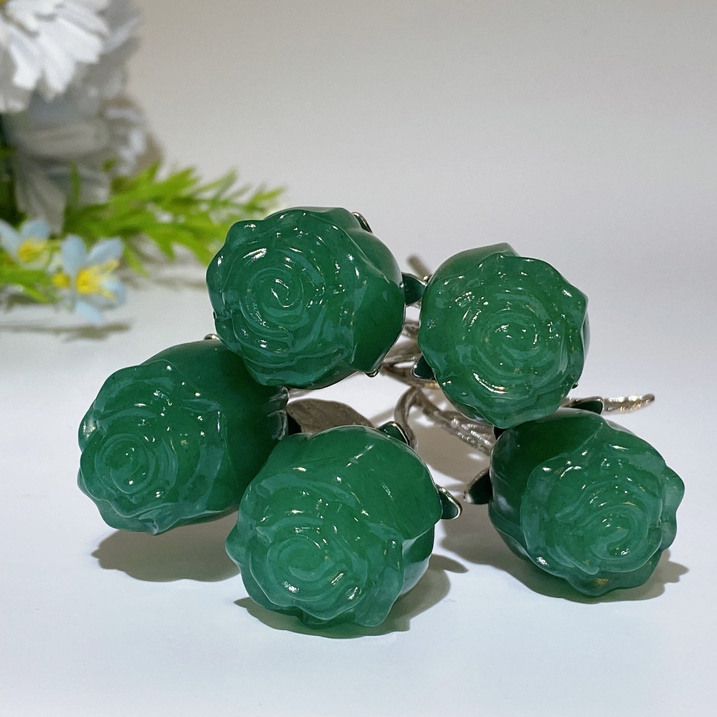 Crystal Flower Carving with Silver Color Metal Stem Crystal Healing Bulk Wholesale