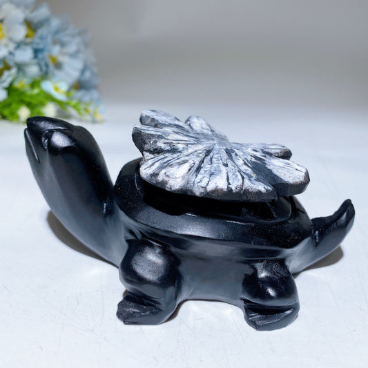 4.6" Chrysanthemum Turtle Carving Crystal Healing Bulk Wholesale