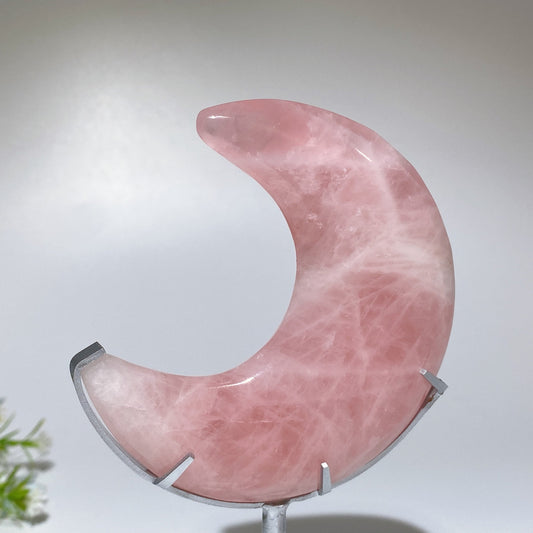 3.5" Rose Quartz Moon Carving with Stand Crystal Healing Bulk Wholesale