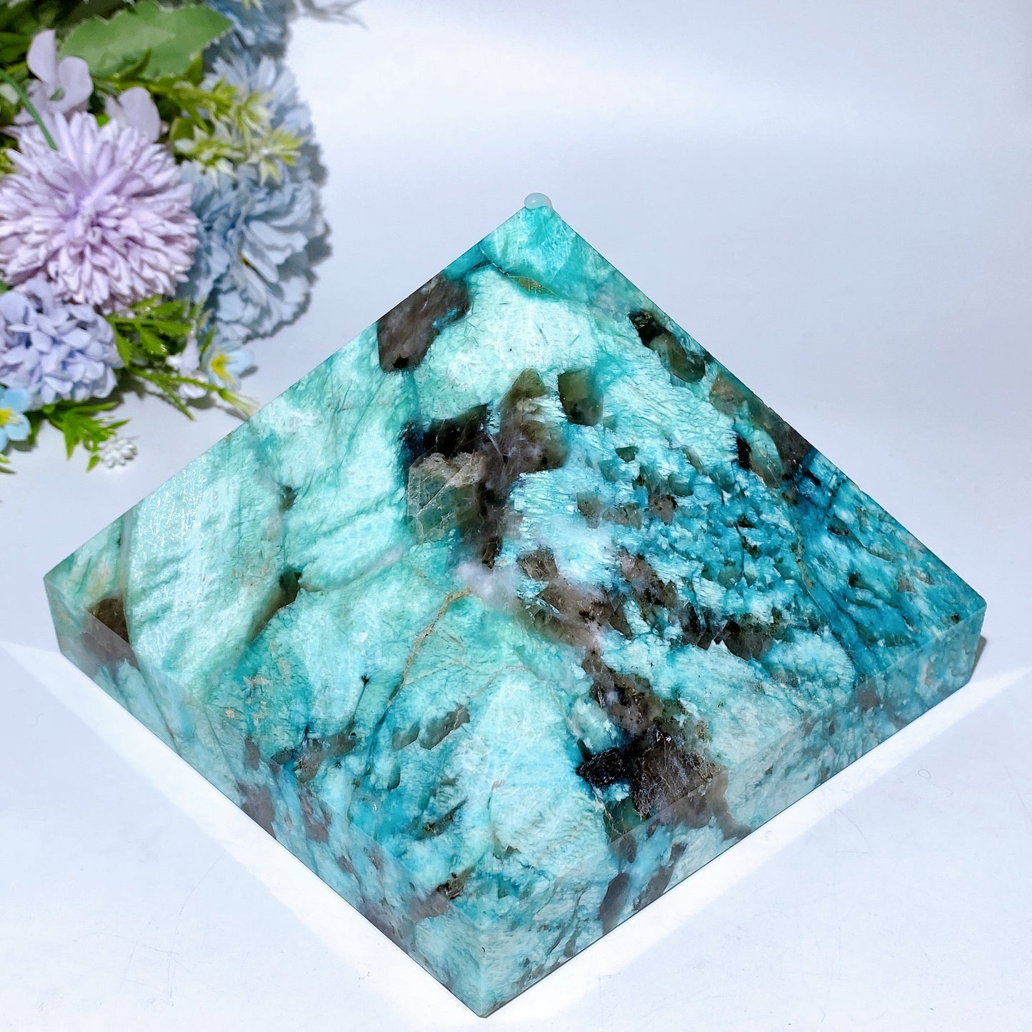 16cm Large Unique Amazonite Grow with Quartz Pyramid Carving Crystal Carving Bulk Wholesale