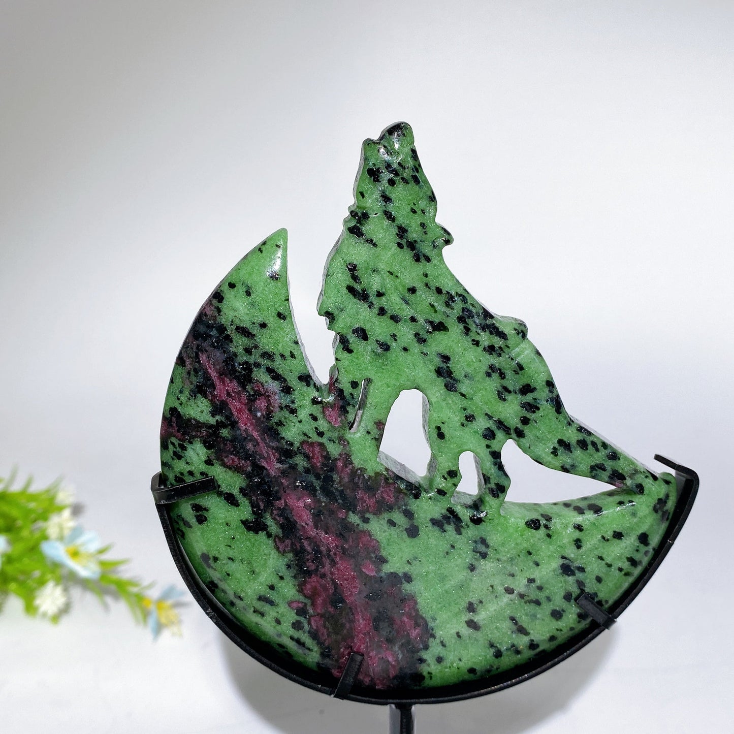 4.0"-4.4" Crystal Wolf On Moon Carving with Stand Crystal Healing Bulk Wholesale