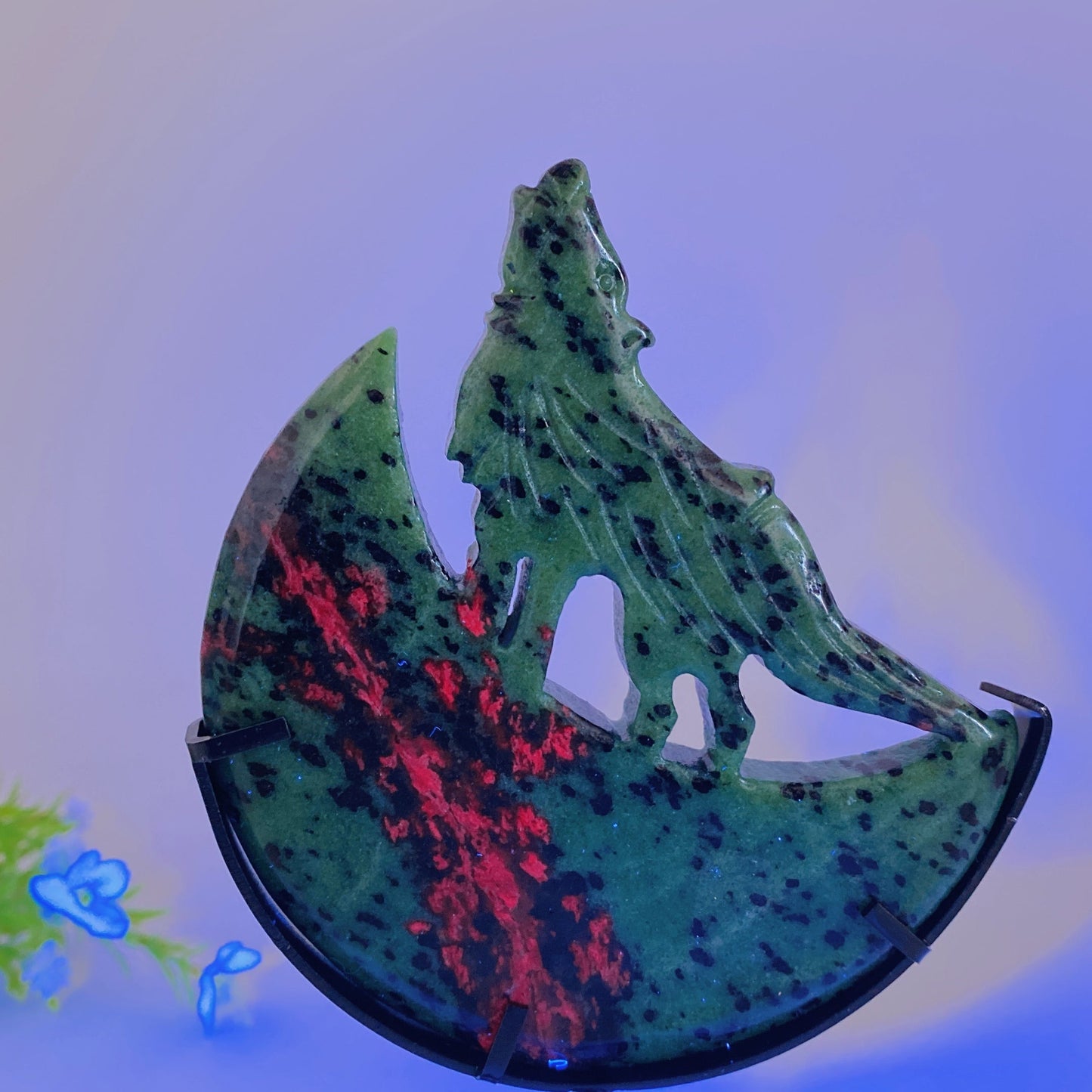 4.0"-4.4" Crystal Wolf On Moon Carving with Stand Crystal Healing Bulk Wholesale