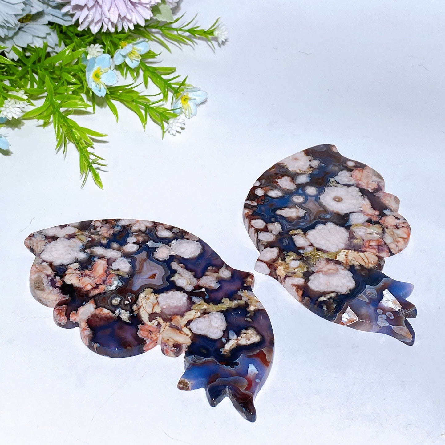 19cm Large Unique Blue Purple Flower Agate Butterfly Wings with Stand Crystal Healing Bulk Wholesale