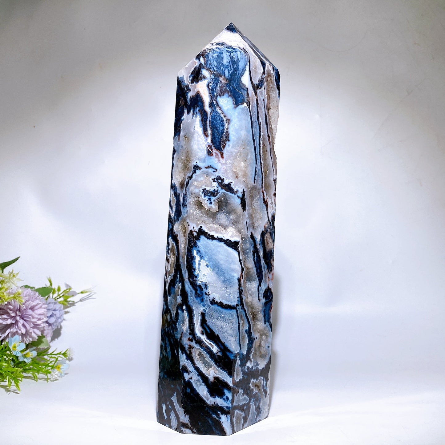 32cm Large Unique Druzy Black Banded Agate In Quartz Tower Crystal Healing Bulk Wholesale