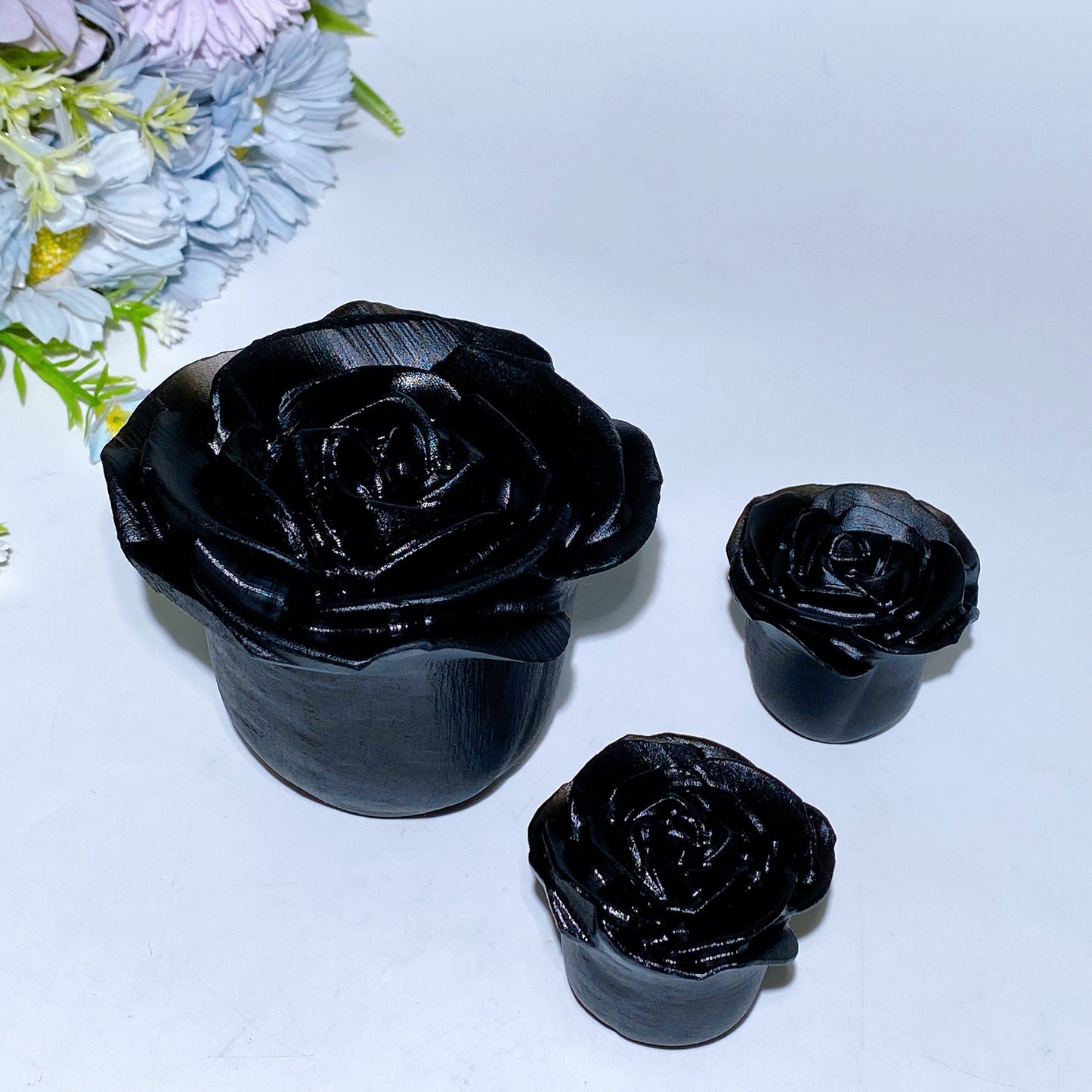 1.8"-3.2" Black Obsidian Rose Flower Carving Crystal Healing Bulk Wholesale
