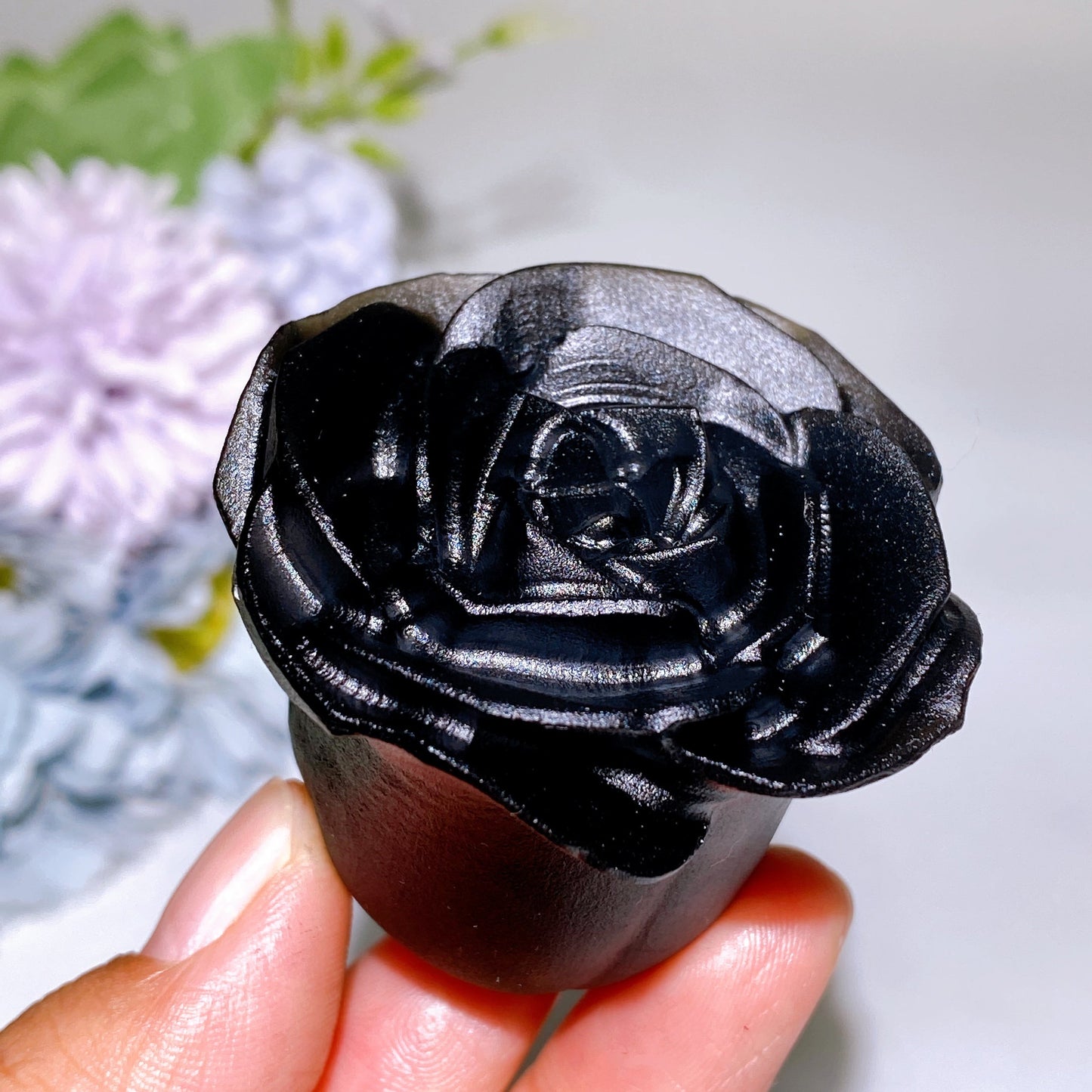 1.8"-3.2" Black Obsidian Rose Flower Carving Crystal Healing Bulk Wholesale