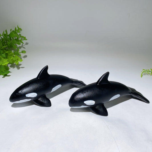 5.9" Black Obsidian Killer Whale Carving Crystal Healing Bulk Wholesale