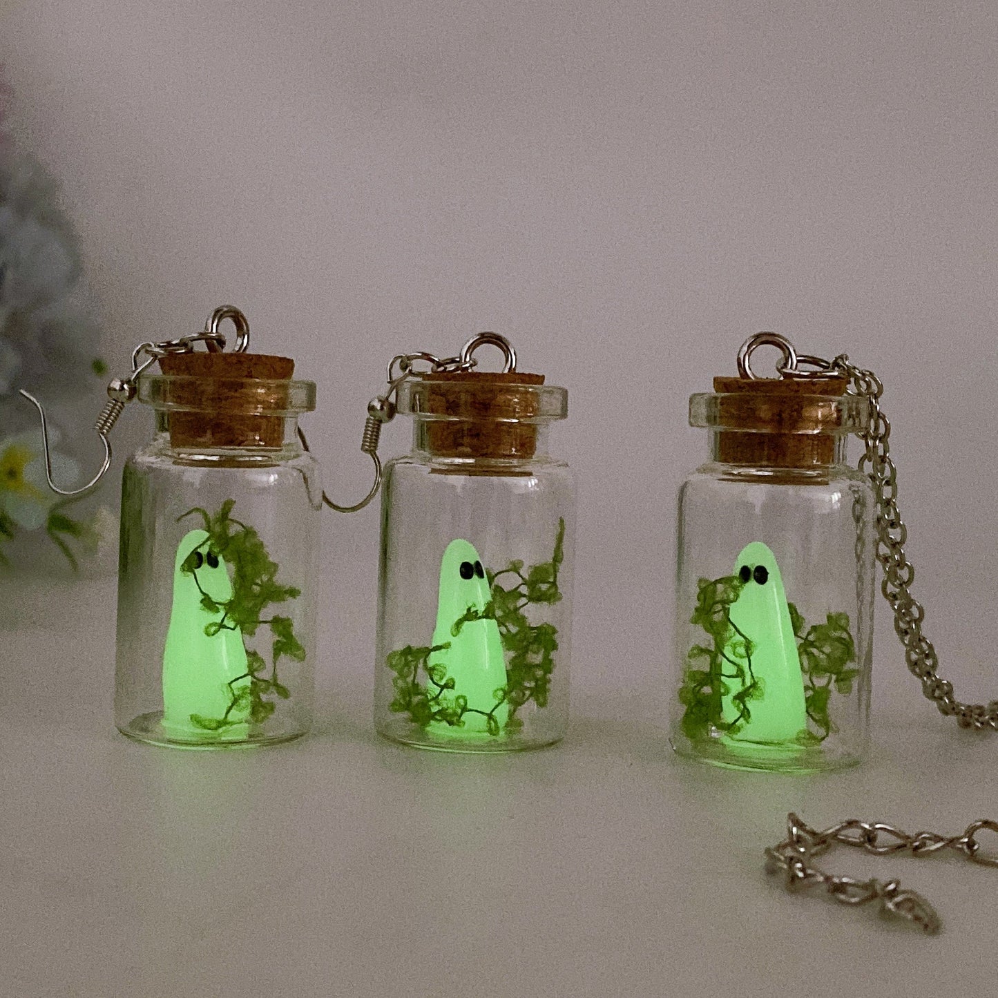 Luminous Ghost in Bottle Earring Necklace Crystal Healing Bulk Wholesale