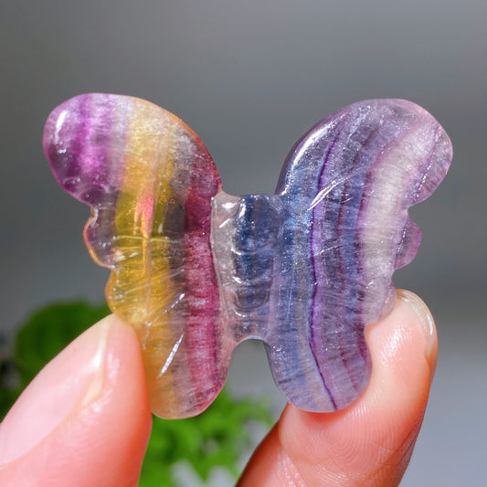 1.6" Rainbow Fluorite Butterfly Carving Crystal Healing Bulk Wholesale