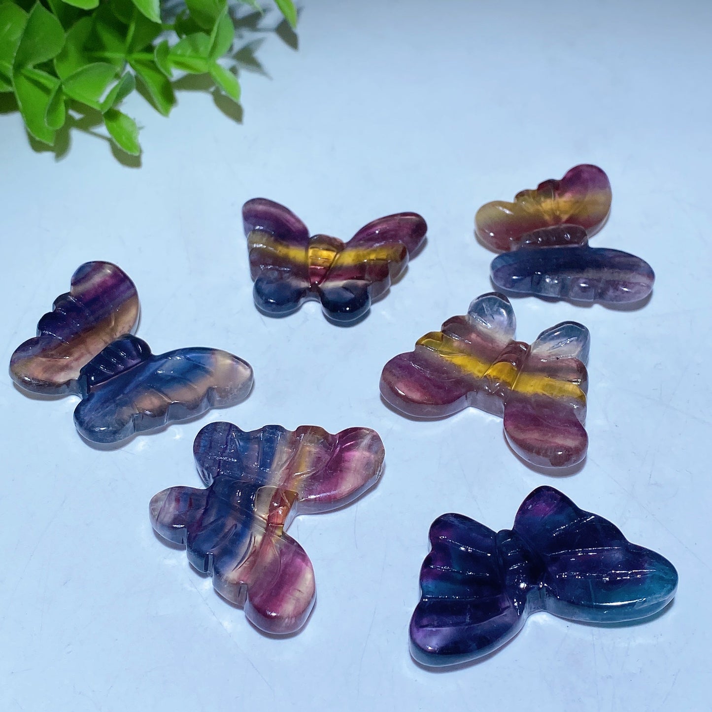 1.6" Rainbow Fluorite Butterfly Carving Crystal Healing Bulk Wholesale