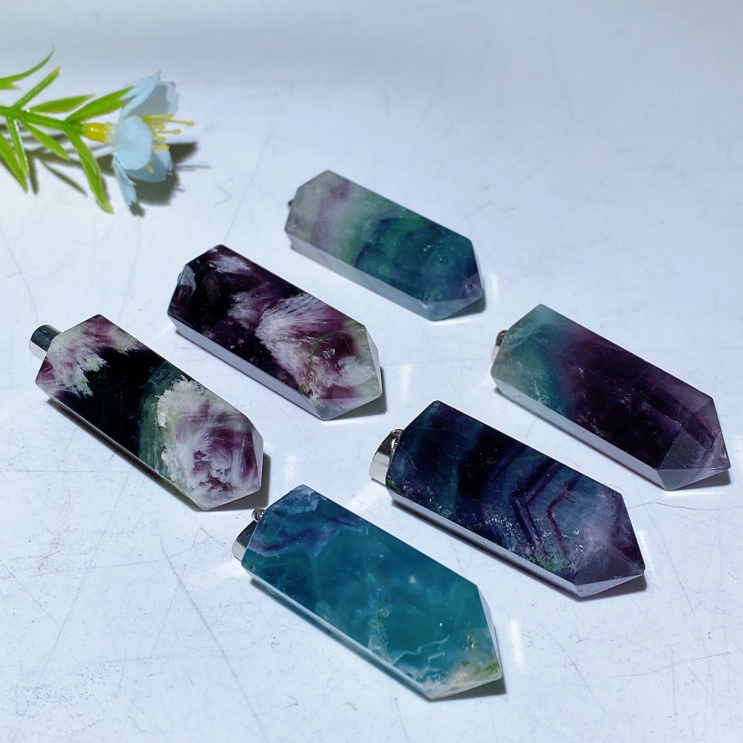 1.4" Feather Fluorite Point Crystal Healing Pendant Bulk Wholesale