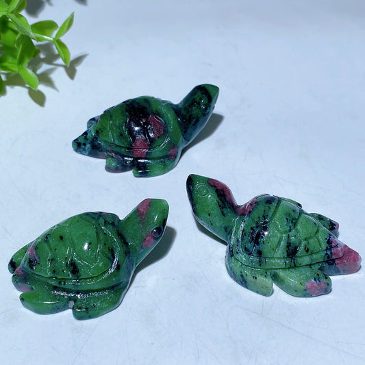 1.9"-2.2" UV Reactive Ruby In Zoisite Turtle Carving Crystal Healing Bulk Wholesale