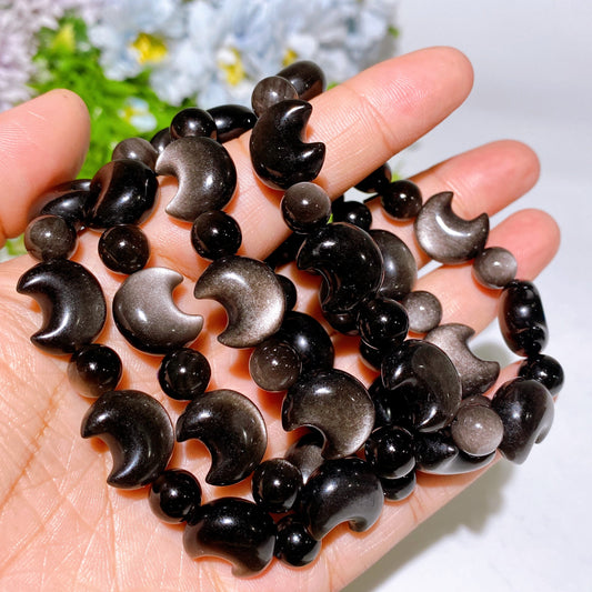Silver Obsidian Moon Bracelet Crystal Healing Bulk Wholesale